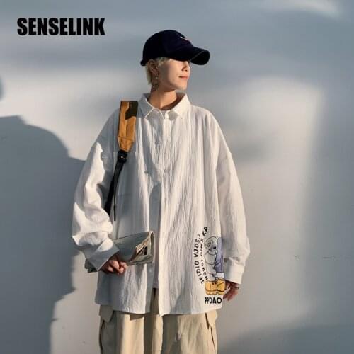 SENSELINK 2021 Men Shirt Hipster Korean Long Sleeve Fashion Casual Hip Hop Streetwear Brand Couple Shirts Tops Oversized M-5XL