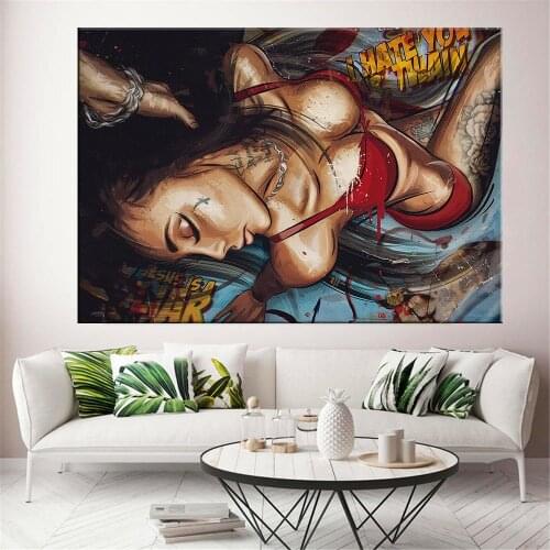 Nordic Canvas Painting Fashion Sex Tattoos Women Graffiti Picture Wall Art Home Decor Poster Living Room Girl Abstract Art