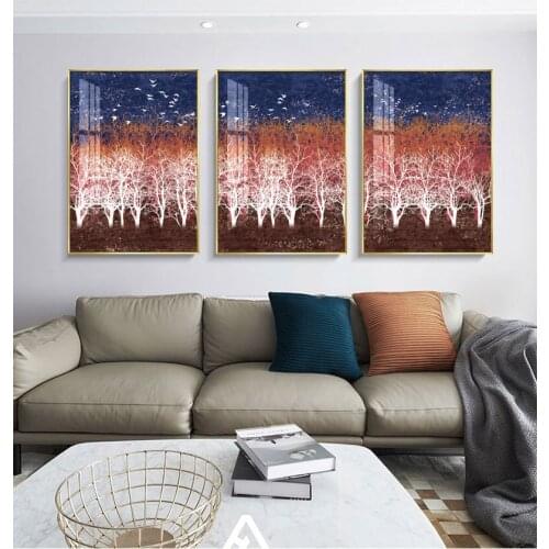 Modern Canvas Painting Poster Print Golden Leaf Fly Bird Bailu Picture Wall Art Nordic Abstract Decor Posters for Living Room