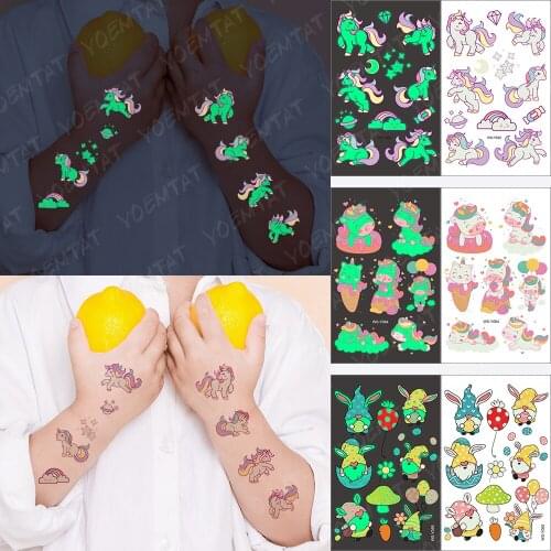 Luminous Glitter kids Tattoo Stickers Fly Horse Planet Temporary Waterproof Rainbow Tatto Body Art Boy Girl Cartoon Fake Tatoo