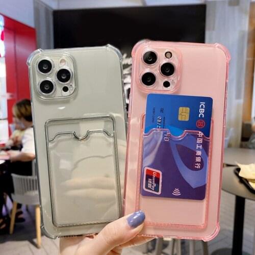 Ultra-thin Cute Silicone Card Holder Phone Case For iPhone 13 12 11 Pro Max SE XSmax XR XS X 8 7 Plus Luxury Wallet Back Cover