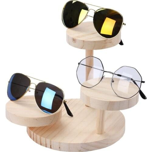 Wood Sunglass Display Racks Shelf Eyeglasses Show Stand Jewelry Holder For 3 Pairs Glasses Showcase Women