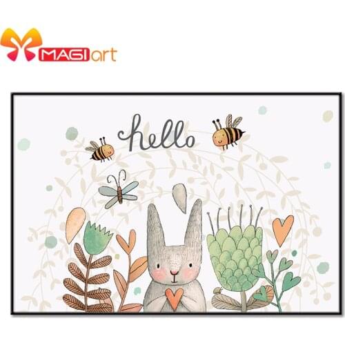 Cross stitch kits Embroidery needlework sets 11CT water soluble canvas patterns 14CT Cartoon Style Hello rabbit-NCMC011