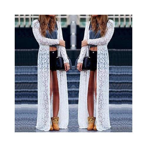Women Ladies Summer Long Sleeve Beach Lace Cardigan Blouse Long Tops