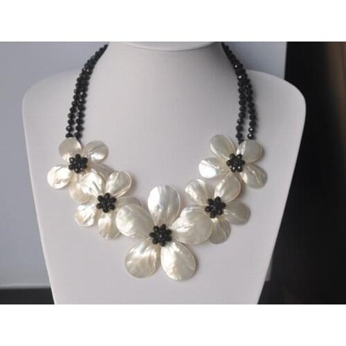 Wedding Woman Jewelry Bling Black Crystal Pearl Choker Necklace Double Chain Exaggerate Handmade Pretty Flower Free Shipping