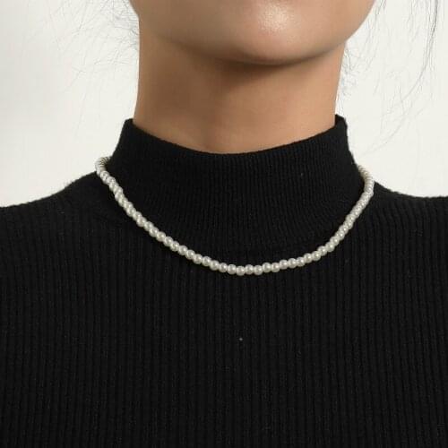 Vintage Imitation Pearl Short Choker for Women Wedding Party Elegant Round Bead Pearl Statement Necklace Girl Luxury Jewelry