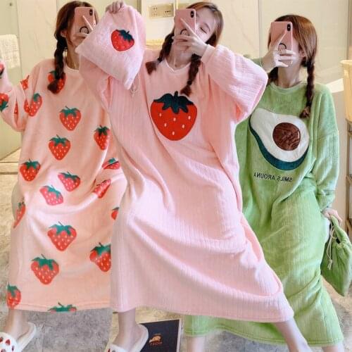 Winter Long Sleeve Thick Warm Flannel Nightgowns for Women Loose Long Dress Coral Velvet Sleepwear Night Dress Nightdress Nighty