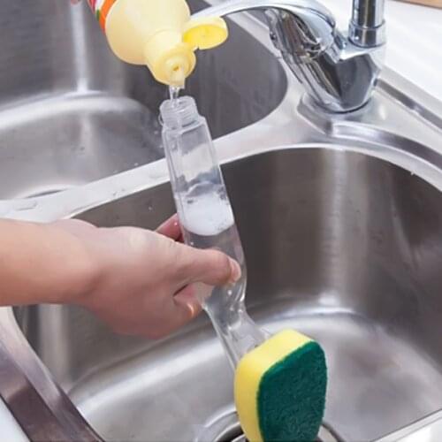1pcs Refillable Dish Washing Tool Soap Dispenser With Handle Bowls Pans Cups Cleaning Sponge Brush For Kitchen Cleaning Tools