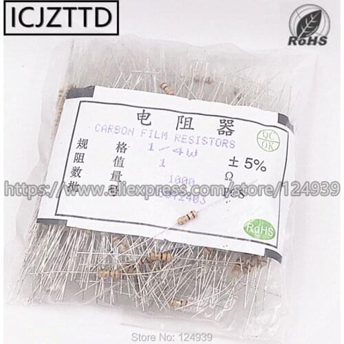 1000PCS/BAG 0.25W 5% 1/4W Carbon Film 1R 8.2R 9.1R 10R 12R 15R 18R 20R 22R 24R 27R 30R 33R 36R 39R 43R 47R 51R 56R 62R 68R 75R