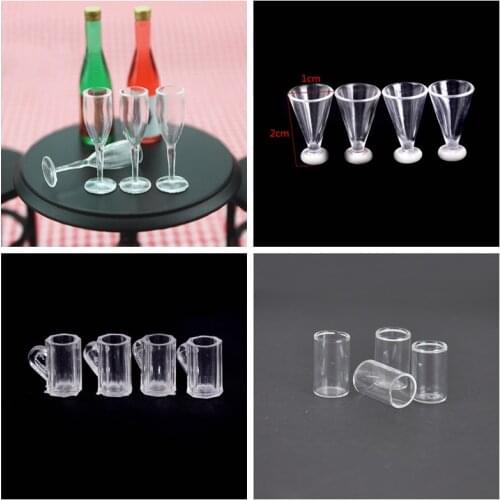 4Pcs 1/12 Mini Resin Transparent Cup Simulation Furniture Model Toys For Doll House Decoration Dollhouse Miniature Accessories