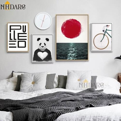 Abstract Panda Sunrise Posters and Prints Wall Art Canvas Painting Pictures For Living Room Scandinavian Seascape Home Decor