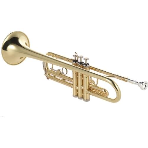 Ammoon Trumpet Bb B Flat Brass Gold-painted Exquisite Durable Musical Instrument with Mouthpiece Gloves Strap Case