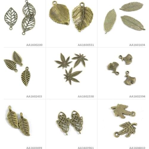 Antique Bronze Tone Jewelry Making Charms Leaf Leaves Ginkgo Biloba Maple Hollow Bracelet Pendant Necklace