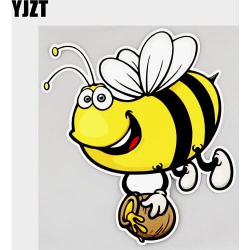 YJZT 13.7CM×15.9CM Car Sticker Bee Carrying Honey Cartoon PVC Decal 11C-0097