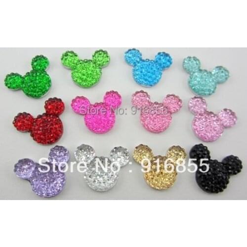 Free shipping 200pcs/1100pcs mixed colors 16*12mm mickey head shape flatback resin rhinestone DIY decoration