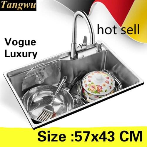 Free shipping Apartment luxury kitchen single trough sink vogue wash vegetables food grade 304 stainless steel hot sell 57x43 CM