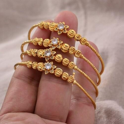 24K 4pcs Ethnic Gold Color Dubai Bangles For Boys Girls Luxury Bangles Bracelet Women Girl Bride Dubai Bangles Child jewelry