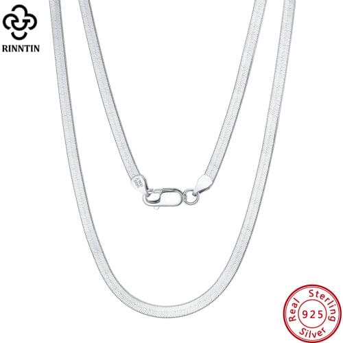 Rinntin 925 Sterling Silver Unique 3mm Flat Herringbone Snake Chain for Women Men Punk Blade Neck Chain Necklace Jewelry SC35