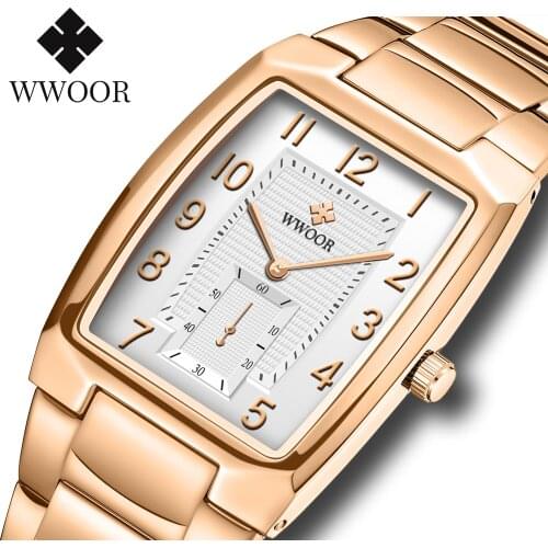 WWOOR 2021 New Top Brand Men Rose White Square Luxury Casual Fashion Watch Quartz Business Waterproof Wrist Watches Reloj Hombre