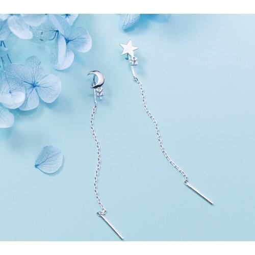 Colusiwei Star and Moon Dangle Earrings for Women Genuine 925 Sterling Silver Long Tassel Chain Fashion Jewelry Brincos Arete