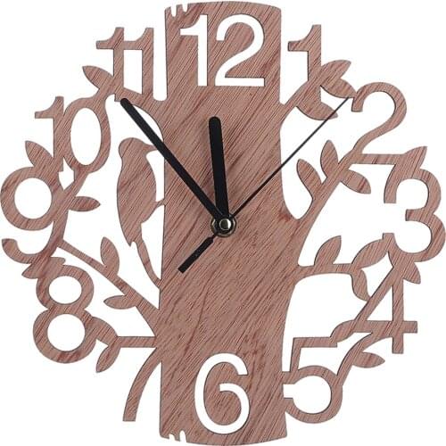 Tree Shaped Wooden Wall Clock Battery Operated Analog Clock for Home Office Housewarming Decor Gift