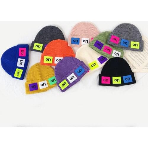 Autumn Winter Kids Boys Girls Knitted Hats Soft Thicking Warm Baby Beanies Letter Pattern Children Caps 10 Colors