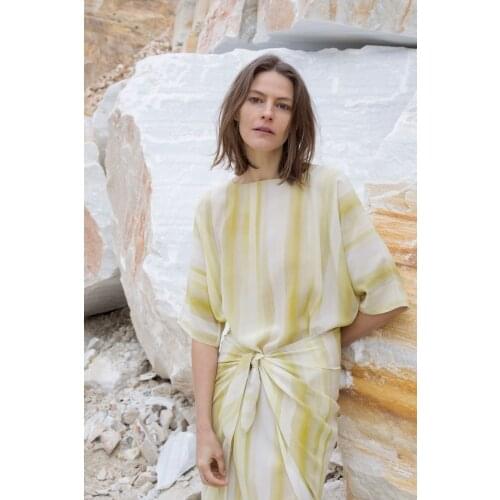 Designers 100% Silk Crepe De Chine Gradient Pale Yellow Tie-Dye Oversized Wrap Twisted Midi Dress Kimono Holiday Maternity Gown