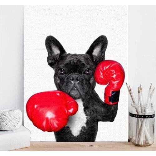 Unframed Nordic Style Boxing Dog Canvas Print Art Poster Painting Funny Cartoon Animal Wall Pictures Kids Room Decor