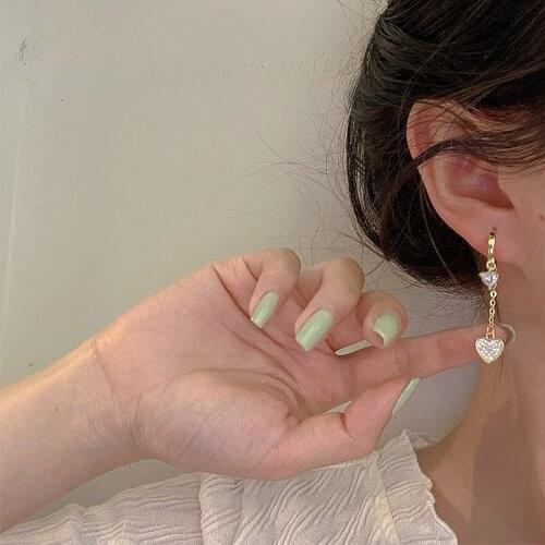 Korean Fashion Exquisite Small Zircon Inlaid Crystal Heart Drop Earrings for Women Vintage Elegant Geometric Earrings Jewelry