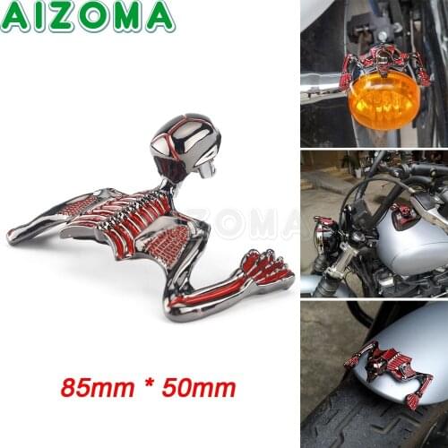 Motorcycle Parts Punk Skeleton Skull Head Ornament Scooter Light/Fender Mud Guard Metal Statue For Suzuki Honda Triumph Ducati