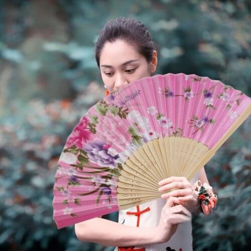 Summer Vintage Bamboo Folding Hand Held Flower Fan Chinese Style Dance Wedding Party Pocket Gifts Wedding Colorful Chinese Fans