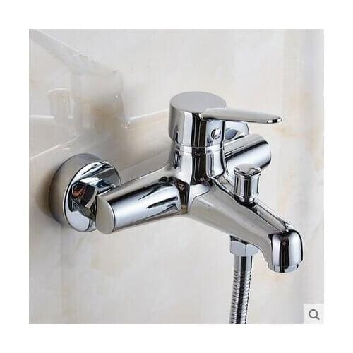 Copper wall mounted shower faucet mixing valve, Brass single handle shower water tap, Bathroom contemporary shower faucet chrome