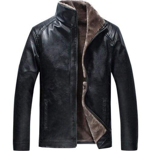 2020 new fashion mens thick leather jacket warm fleece winter fashion coat