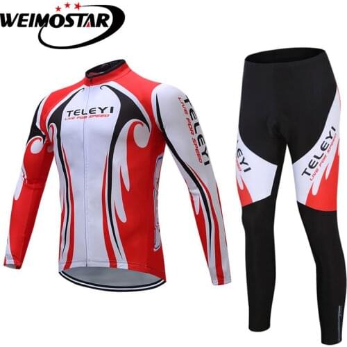 TELEYI Men Cycling Jersey Red Bicycle Clothing Sets Winter mtb Road Long Sleeve Ropa Ciclismo Outdoor Bike Jersey Sets With Bib