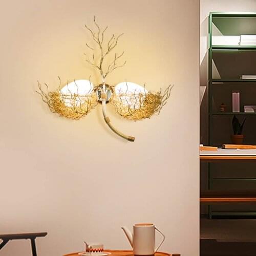 Birds Nest Wall Lamp Single And Double Head Corridor Aisle led Lights Creative Stair Light Warm Bedroom Wall Lamp Bedside Lamps