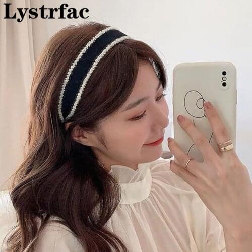 Lystrfac New Autumn Winter Black Beads Hairband for Women Girls Wild Headband Simple Hair Hoop Daily Retro Hair Accessories