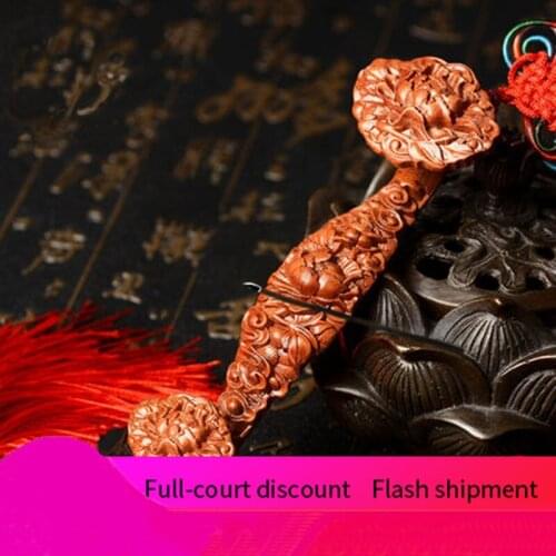 Pavilion Peach Wood Hanging Articles Wood Carving Car Hanging Craft Gift Peony Blossom Ruyi Chinese fengshui Mascot