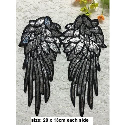 1 Pair Sequins Angel Wings Patch Sew On DIY Embroidered Applique Bling Wings for Decoration Clothing Accessory