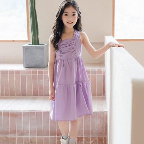 2021 Girls Dress Elegant Purple Kids Dresses for Girls Teen Children Clothes Sleeveless Holiday Beach Princess Costume 6-16Y