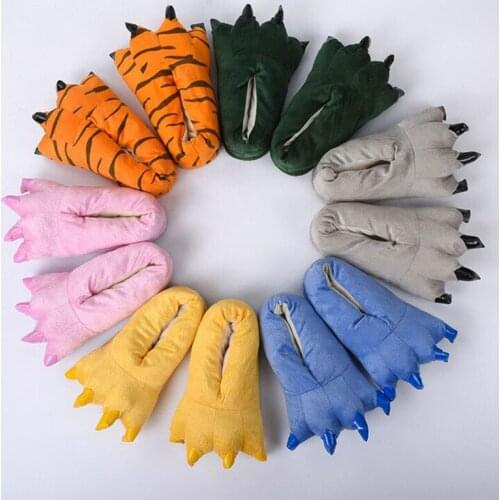 Dinosaur plush warm cotton slippers anime cosplay adult children parent-child home slippers coral fleece paw home slippers