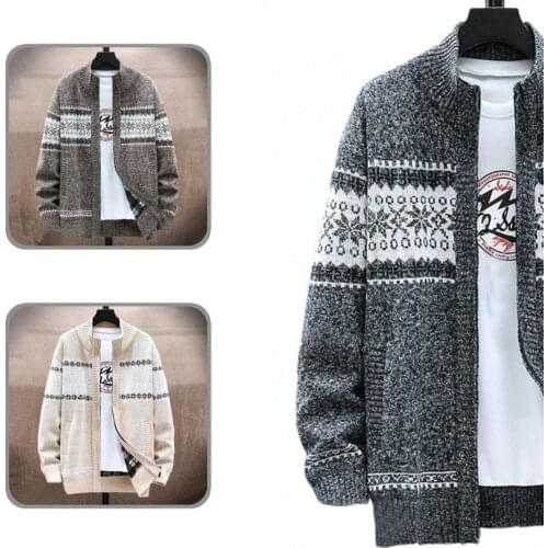 Casual Simple Zipper Closure Men Knitted Cardigan Comfy Cardigan Sweater Knitted Outerwear