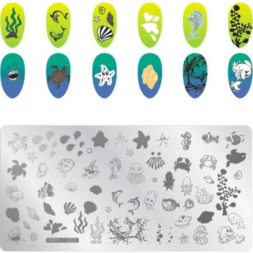 Plant Rectangle Stamping Template Cute Cat Fish Pattern Manicure Nail Art Stamp Image Plate