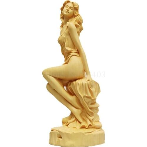 Boxwood carving solid wood handles home accessories beauty characters Chinese style living room decoration crafts goddess