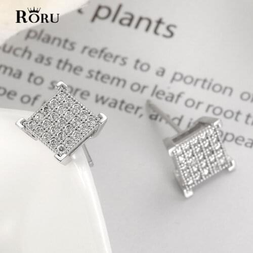 Fashion Cool Square Earrings Rhinestones Glitter Cubic Zirconia Geometric Stud Earring Nickel Free Jewelry Gift for Women