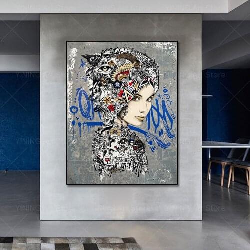 Modern Graffiti Street Art Women Canvas Painting Poster Print Wall Art Picture For Living Room Home Decor Frameless