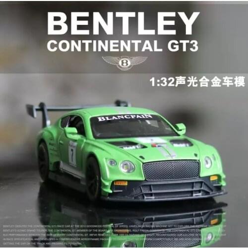 1: 32 Bentley GT3 Super Sports Car Simulation Model Acousto-optic Return Force Boy Birthday New Year Christmas Gift Green