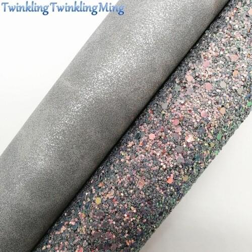 GREY Glitter Fabirc, Faux Leather Fabric, Vintage Synthetic Leather Fabric Sheets For Bow A4 21x29CM Twinkling Ming XM644