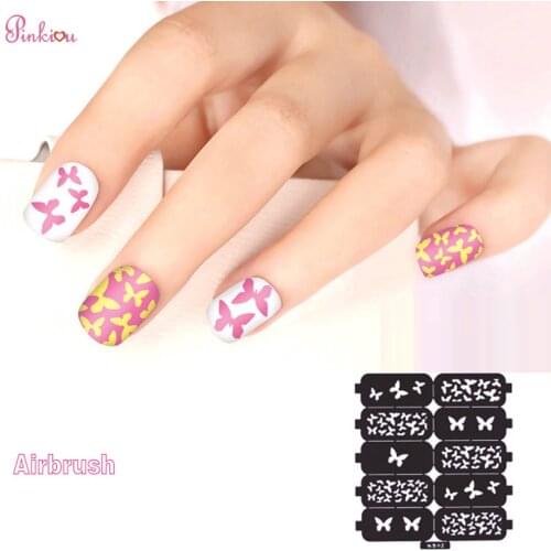 10pcs/set Airbrush Nail Stencils For Air Gun Paints Female Beauty Make up Temporary Tattoo Templates Aerograph Nail Cosmetics
