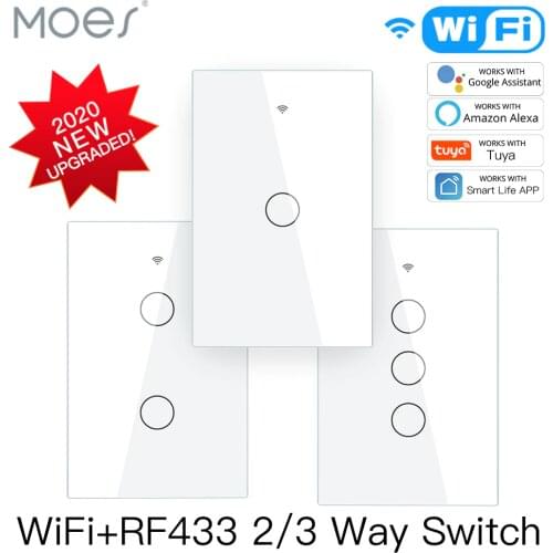 Smart Glass Panel Switch Smart Life/Tuya App Multi-Control Association, Voice Control with Alexa,Google Home,1/2/3 Gang White