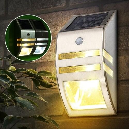 Waterproof PIR Motion Sensor LED Solar Light Stainless Steel Outdoor Garden Yard Security Wall Lamp